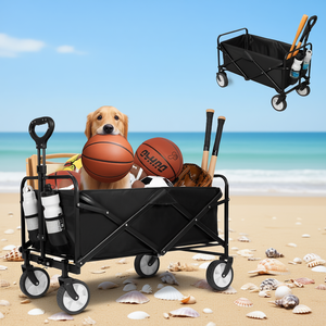 Chariot pliable 220 lb de capacité, quatre roues, pliable, pour sports de plein air, plage, camping, transport, métal noir - Product Image 2