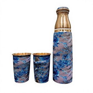 Gourde en cuivre pour étudiant, motif émaillé, avec couvercle en cuivre, portable pour les voyages - Product Image 1
