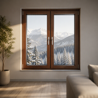 Fenêtre pliante moderne en bois isolée thermiquement avec verre triple trempé Low-E et moustiquaire en acier inoxydable, persienne horizontale pour chambre et cuisine