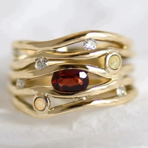 Anillo de Granate para Mujer A121, Anillo de Compromiso con Bisel de Piedra Natural Ovalada, Joyería de Moda - Product Image 1