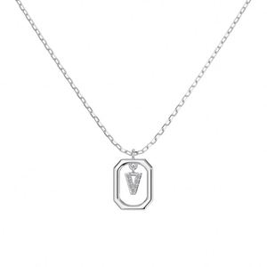 Dylam <b>Initial</b> -V- Pendant <b>Necklace</b> 925 Sterling <b>Silver</b> with 5A Cubic Zirconia 26 Letter Alphabet Jewelry Gifts for Women - Product Image 1