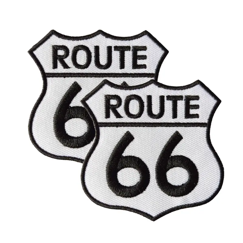 ROUTE 66 Motorcycle Embroidered Black and White Emblem Iron on Biker Patches for Clothes USA Clothes Badges