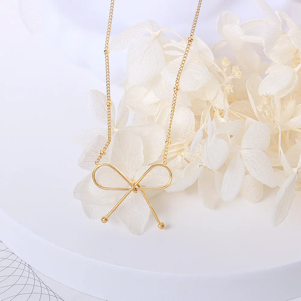 Non Tarnish Butterfly Necklace Knot Butterfly Bow Pendant Necklace Stainless Steel Gold Plated Jewelry
