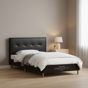 <b>Black</b> Faux Leather Twin Bed <b>Frame</b> Metal Box Spring Modern Tufted Bedroom Furniture - Product Image 2