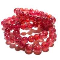 Bracelet en perles de quartz rouge étoilé russe naturel de qualité supérieure, bijou en pierres précieuses rouge doré pour collection