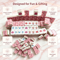 Ensemble de tuiles de mahjong florales de luxe en quartz rose avec dos en marbre, 3 couches d'acrylique gravé, cadeau de divertissement pour femmes et famille, personnalisable OEM