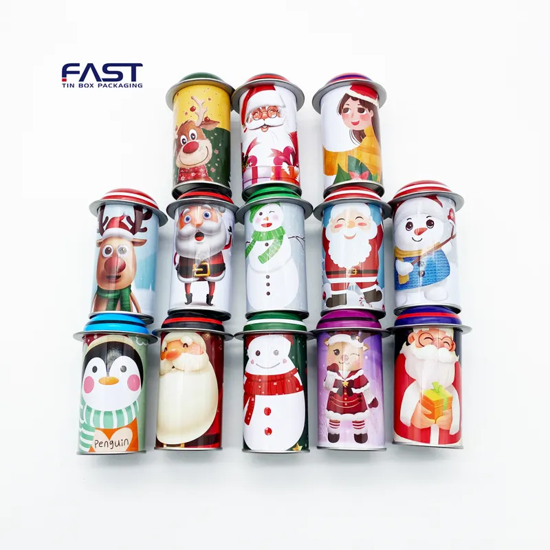 Custom Printed Shape Reciclável Tin Can Alumínio Jar Decorativo Redonda Tin Box Natal Tin Box Para Gift Candy Cookie Package