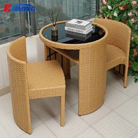 Ensemble de table basse en rotin pour balcon Ensemble de table et chaises en verre rond pour patio extérieur et peu encombrant Ensemble de meubles de jardin 3 pièces