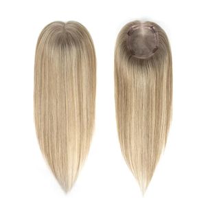 Topper de <span class=keywords><strong>cheveux</strong></span> humains <span class=keywords><strong>blond</strong></span> cendré, 4 clips, base mono, effet cuir chevelu naturel, postiche invisible et sans couture pour épaissir les <span class=keywords><strong>cheveux</strong></span>, pour femmes - Product Image 5