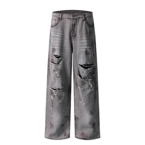 Pantalones Vaqueros Desgastados con Roturas y Grafitis, Estilo Urbano, Hip-Hop, Corte Recto, Largos, para Hombre, Nueva Llegada - Product Image 2