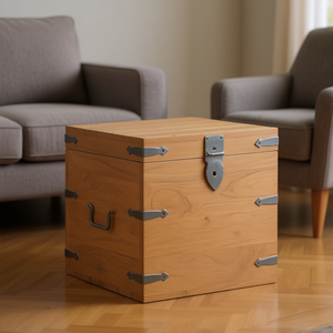 Acacia Wood Storage Chest 15.7x15.7x15.7 In <b>Rustic</b> Design For Living Room <b>Cabinet</b> - Product Image 2