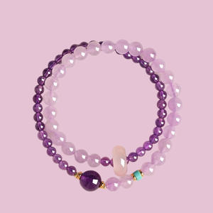 Pulsera <span class=keywords><strong>de</strong></span> Cristal <span class=keywords><strong>de</strong></span> Fresa Natural, Doble Círculo Apilado, Hecha a Mano para Mujer, Exquisita, Elegante, <span class=keywords><strong>Beneficios</strong></span> para Empleados - Product Image 6
