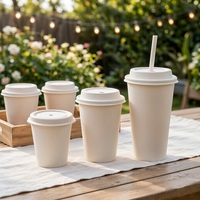 Couvre-gobelet jetable en pulpe moulée de 80 mm avec trou de boisson et aération pour gobelet à boisson froide de 8 oz en bagasse de canne à sucre pour café