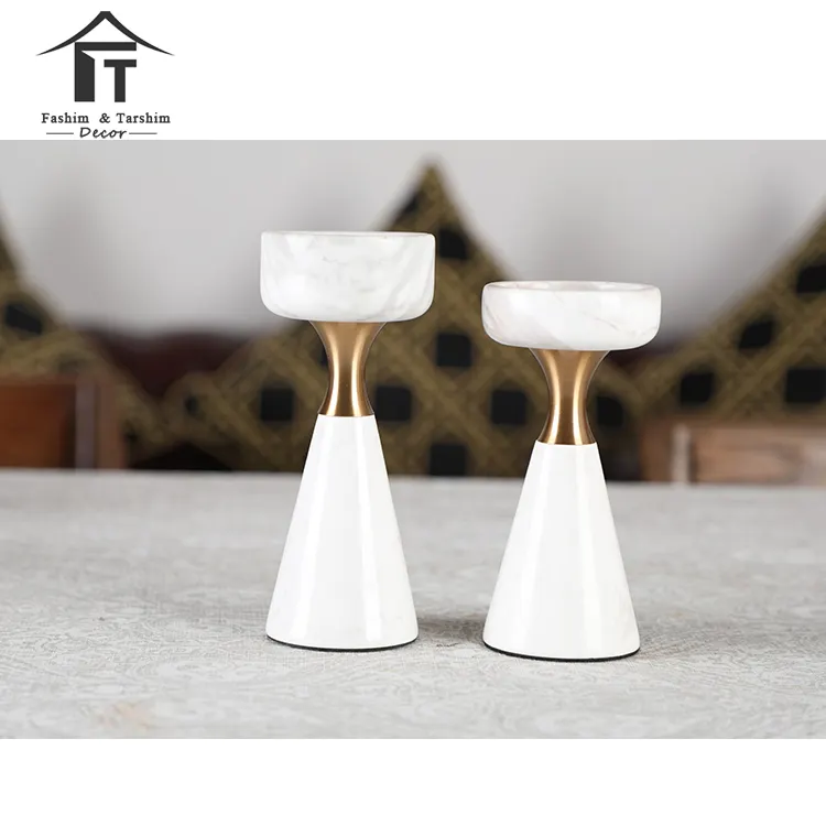 Dos tamaños de mármol natural sostenedor de vela de alta calidad casa decoración blanco vela palo