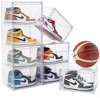 Grande boîte à chaussures transparente en plastique empilable sur le côté organisateur de stockage de conteneurs ouverts avec porte magnétique pour les baskets d'affichage