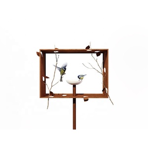 Support de mangeoire à oiseaux sur pied personnalisé, alimentation ouverte, design artistique moderne robuste en acier Corten, station d'alimentation pour oiseaux - Product Image 2