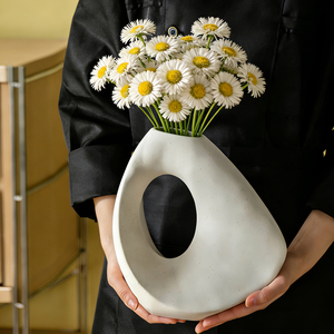 Jarrón de Flores de Cerámica Negro Mate Geométrico para Decoración <span class=keywords><strong>Minimalista</strong></span> del <span class=keywords><strong>Hogar</strong></span>, para Estantes, Sala de Estar, Repisa, Decoración del <span class=keywords><strong>Hogar</strong></span> - Product Image 2