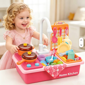 Évier de <span class=keywords><strong>cuisine</strong></span> <span class=keywords><strong>jouet</strong></span> pour jeu <span class=keywords><strong>d</strong></span>'imitation avec système de circulation <span class=keywords><strong>d</strong></span>'eau automatique, robinet rotatif et ensemble lave-vaisselle de simulation pour tout-petits - Product Image 5