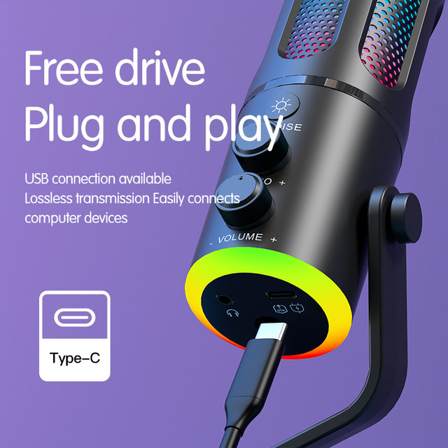 USB Gaming Podcast PC Microphone Studio Cardioid Condenser Mic Kit With Monitori