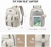 Sac à dos scolaire unisexe en Oxford imperméable beige-khaki, sac à livres mignon pour enfant, grand compartiment pour ordinateur portable de 15,6 pouces, style sac à main