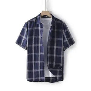 Custom Summer Fashion Solid Colors Short Sleeve Men's Shirts Men Office Pure Linen Casual Shirt
