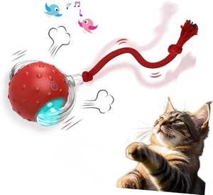 Jouets interactifs pour chats, balle pour chats d'intérieur, roule rapidement sur le tapis, jouets pour chats qui font du bruit et s'activent à la mouvement (rouge) - Product Image 1