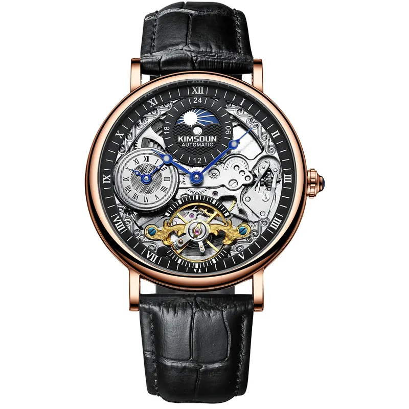 Custom logo relojes KIMSDUN watch second time zone Tourbillon Mechanical Watch For Man automatic self winder Wrist Watch