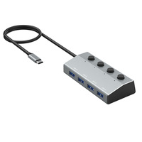 Hub USB 3.0 avec interrupteurs marche/arrêt individuels, alliage d'aluminium, 5 Gbps, séparateur USB haute vitesse, multi-ports pour ordinateur portable, PC de bureau