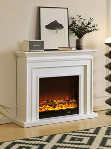 Cheminée autoportante en MDF finition crème style français, avec simulation de feu chauffant, pour entrée, personnalisable, style nordique pour la maison - Product Image 4