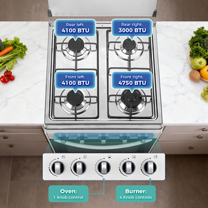 Cuisinière à gaz avec four et grill pour la maison - Gamme de cuisson autonome tout-en-un 4 brûleurs avec four - Product Image 2