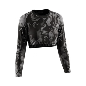 T-shirt de sport pour femme en gros, hauts de gym pour femme, t-shirt court à manches longues et haut court pour femme - Product Image 3
