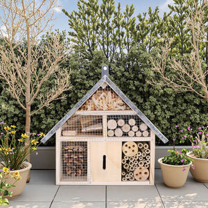 SDIH001ไม้ไผ่ธรรมชาติผึ้งโรงแรมกลางแจ้งสวนโลหะแขวนกรงนกสัตว์ติดผนังพิมพ์ลายถิ่นที่อยู่แมลง - Product Image 1