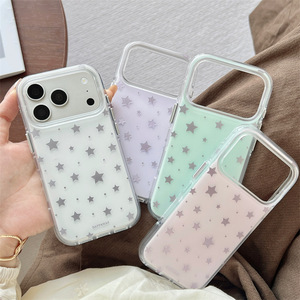 เคสโทรศัพท์แบบด้านสีพื้นสไตล์เกาหลี ลายดาวสีทองสองชั้น สำหรับ iPhone17Promax 16 15 14 ผู้หญิง - Product Image 3