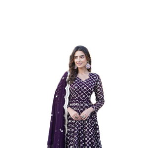 Vestido de noche bordado con lentejuelas de imitación con vestido de trabajo Dupatta - Product Image 1