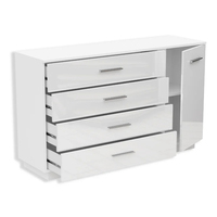 Commode moderne minimaliste à plusieurs tiroirs en blanc brillant avec rangement divisé pour la chambre à coucher