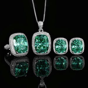Minimalist Eco-friendly Copper Green 12*16-10*12mm Green Cubic Zirconia Necklace <b>Earrings</b> Ring Jewelry <b>Sets</b> for Women - Product Image 3