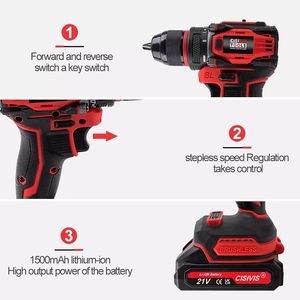 Cisivis 21V 3000rpmブラシレス電気ドリル,可変速度コードレスパワードリル,ワイヤレスインパクトドリルパワードリル - Product Image 5