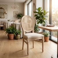 Chaise empilable vintage française en résine, dossier en rotin PE imitation bois, assise rembourrée pour mariages, locations, banquets, hôtels, événements, repas