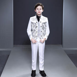 Traje de Niño de 6 a 16 Años con Bordado Blanco Elaborado, Ropa Infantil, Traje de Hombre de Talla Grande, Traje de Presentador, Traje de Piano, Traje de Niño de las Flores, Blazer - Product Image 2