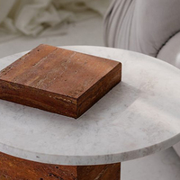 Décoration d'Intérieur Travertin Rouge Bianco Carrara Marbre Blanc Table d'Appoint Petite Table Ronde Simplicité Meubles en Pierre Naturelle