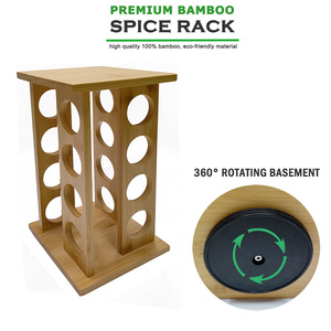 Ensemble de porte-épices rotatif en bambou avec 16 pots à épices, organiseur de rangement pour épices en bois pour comptoir ou armoire - Product Image 4