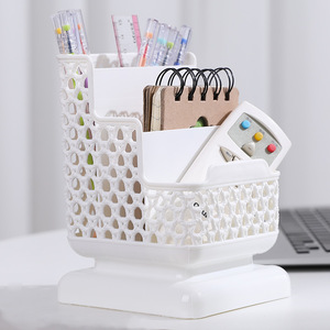 Organisateur de bureau multifonctionnel en plastique à trois niveaux avec support de téléphone, design créatif et style étagé évidé - Product Image 3