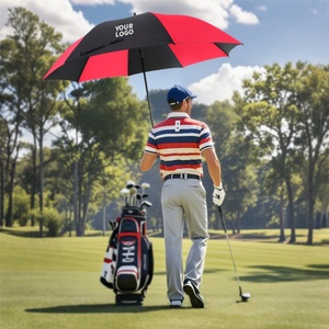 Windproof Business Gifts Black with Red Pongee Golf <b>Umbrella</b> with UV Protection for Outdoor Sport Beach Use - Product Image 4