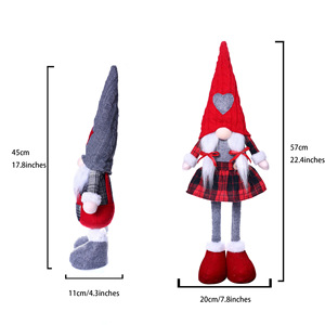 Juego de Gnomos Navideños Mr. & Mrs. - Pareja de Tomtes de Peluche de Pie con Patas Largas, Sombreros de Estrella y Corazón, Decoración Navideña para Mesa de Estilo Rústico - Product Image 3
