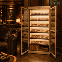 Moderne Vitrine aus Massivholz für Wein & Whiskey mit LED-Beleuchtung und Befeuchter für kommerzielle Zigarrenläden und Rauchershops