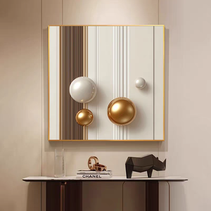Decorazione Murale Astratta Beige e Oro con Geometrie <span class=keywords><strong>per</strong></span> <span class=keywords><strong>Camera</strong></span> <span class=keywords><strong>da</strong></span> <span class=keywords><strong>Letto</strong></span> e Soggiorno, Stampa 3D con Texture a Sfera, Dipinto in Porcellana Cristallina - Product Image 4