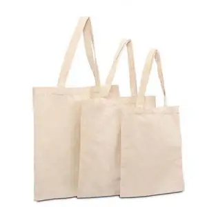Sacola de compras de algodão para compras, sacola de ombro branca cremosa personalizada reutilizável, sacola de lona lisa com logotipo DIY