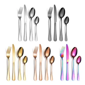 Modern restaurant golden Luxury 24 PCS/Set Gold Fork Knife Spoon Gift Box Set Stainless Steel Cutlery Set for wedding