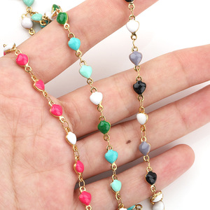 Cadena de Corazones Esmaltados Estilo Europeo de Acero Inoxidable, Cadena de Gotas Coloridas para Fabricación de Pulseras, Fornituras de Joyería H1289 - Product Image 2