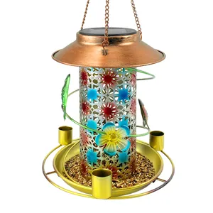 Alimentador de pássaros para uso externo, pendurado em cílios, flores esculpidas, decoração, luz solar, metal, à prova d'água, alimentador de pássaros